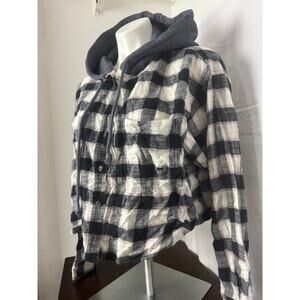 American Eagle Y2K Cropped, Hooded Distressed Flannel Top XL